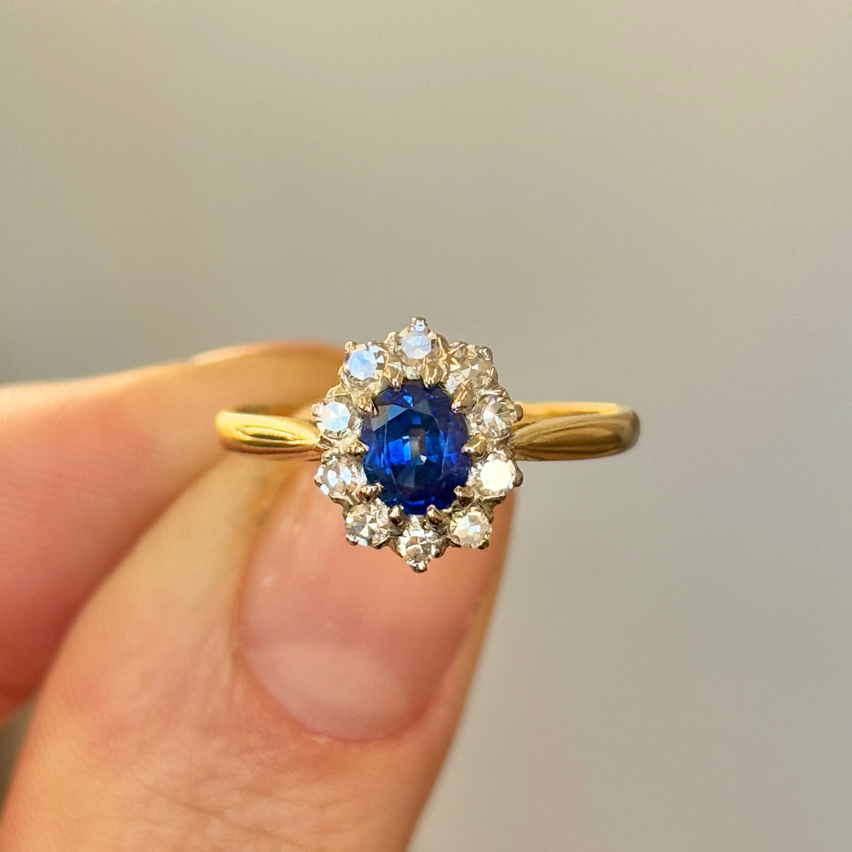 Antique Edwardian sapphire and diamond cluster ring