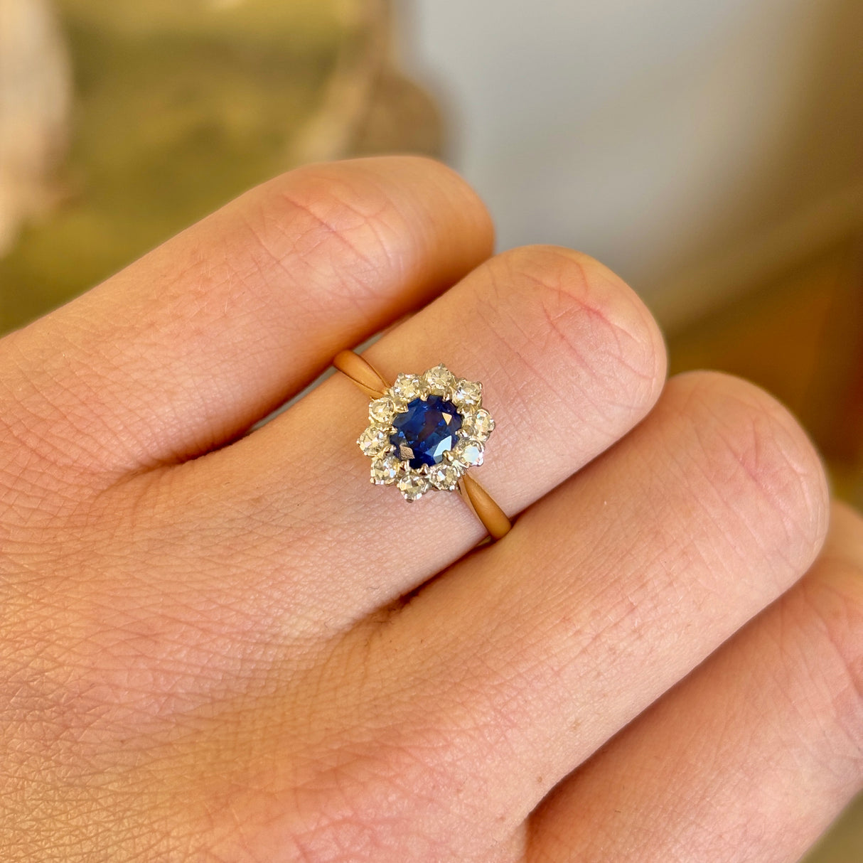 Antique Edwardian sapphire and diamond cluster ring