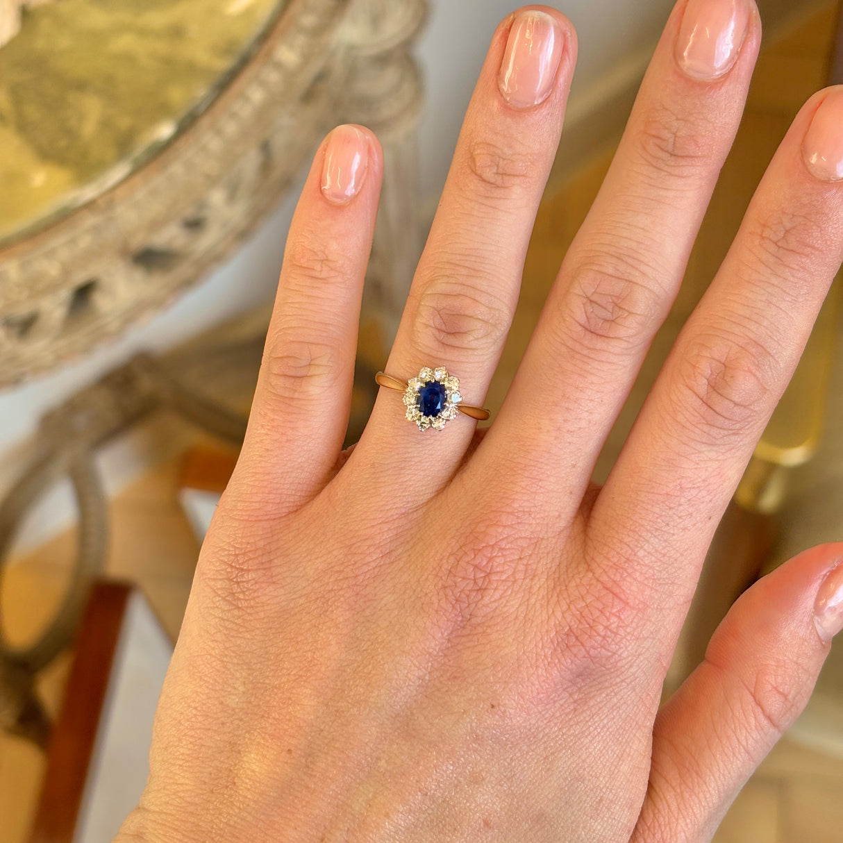 Antique Edwardian sapphire and diamond cluster ring