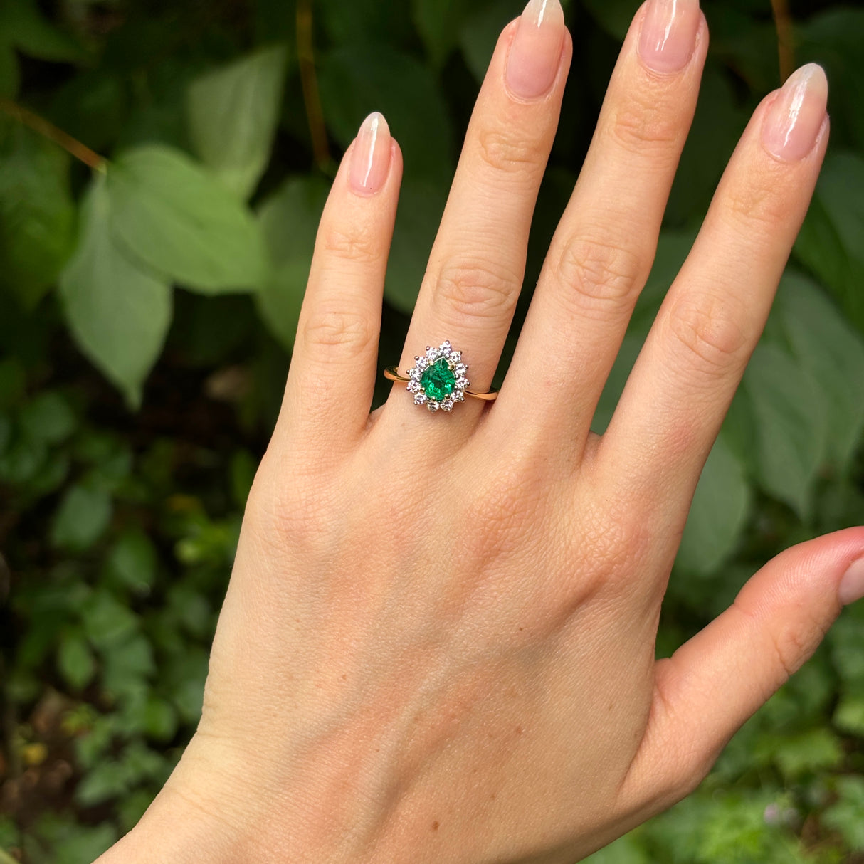 Vintage, 1980s emerald & diamond cluster ring, 18ct yellow gold