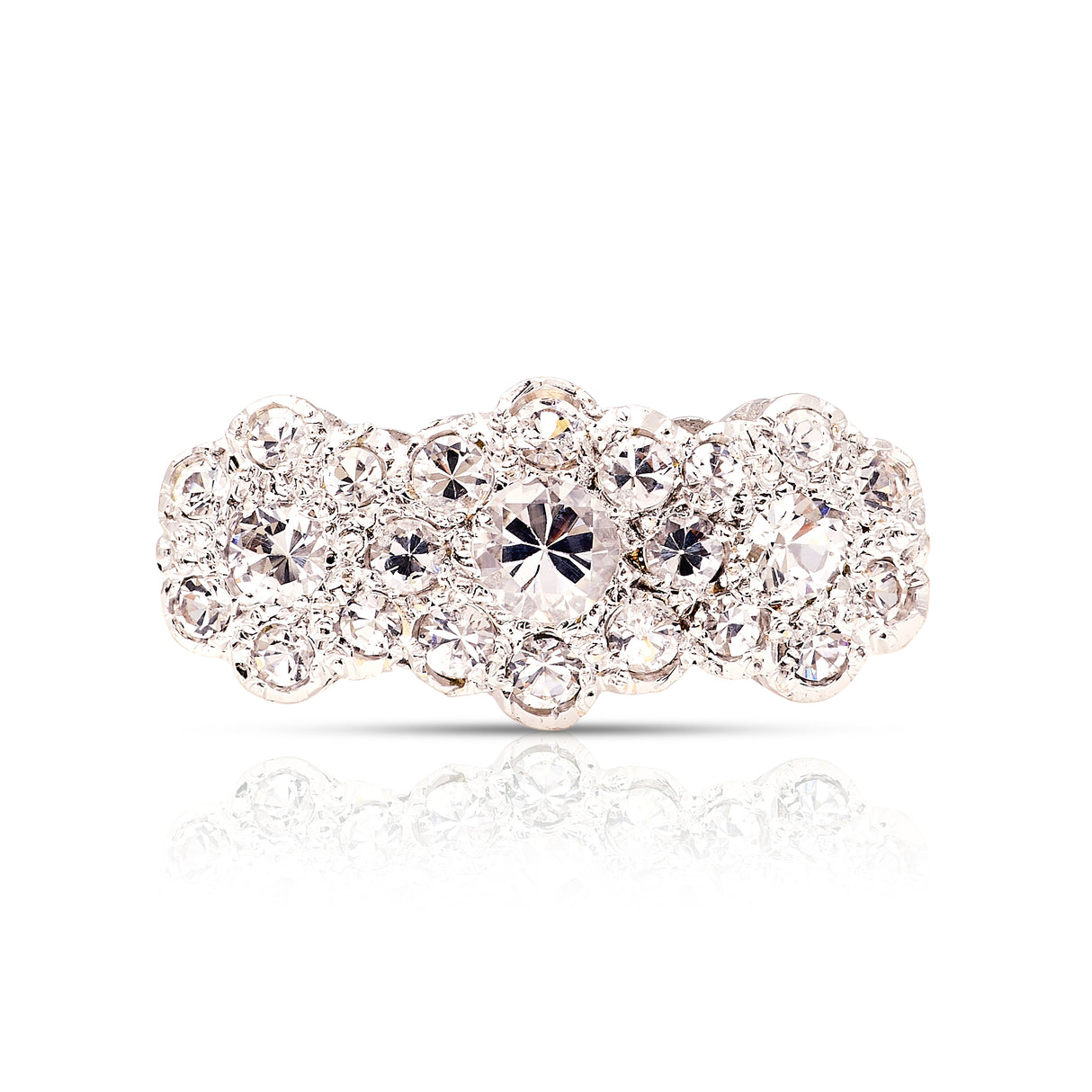 Vintage, 1970s cubic zirconia triple cluster ring front