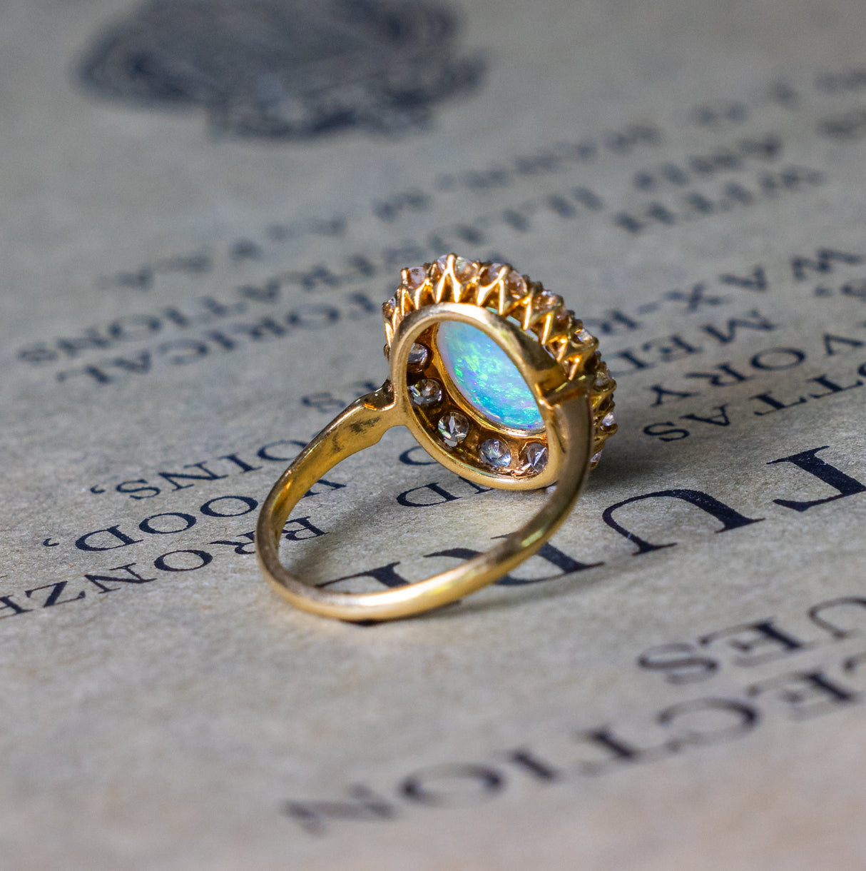 Antique, Edwardian opal & diamond cluster back