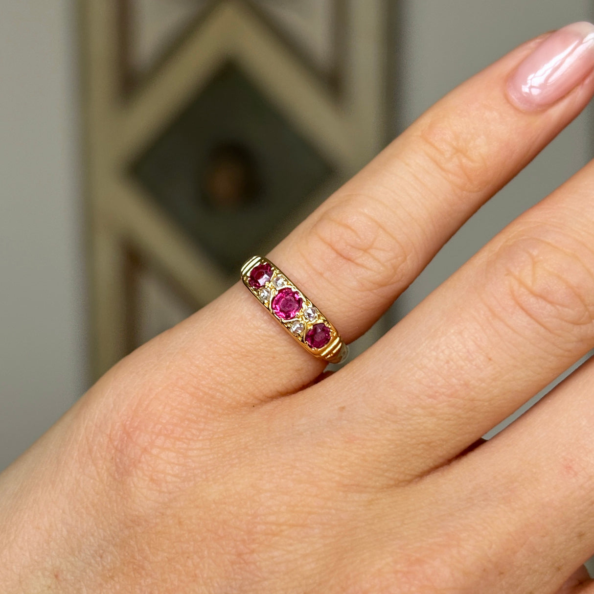 Antique, Edwardian ruby & diamond three-stone ring