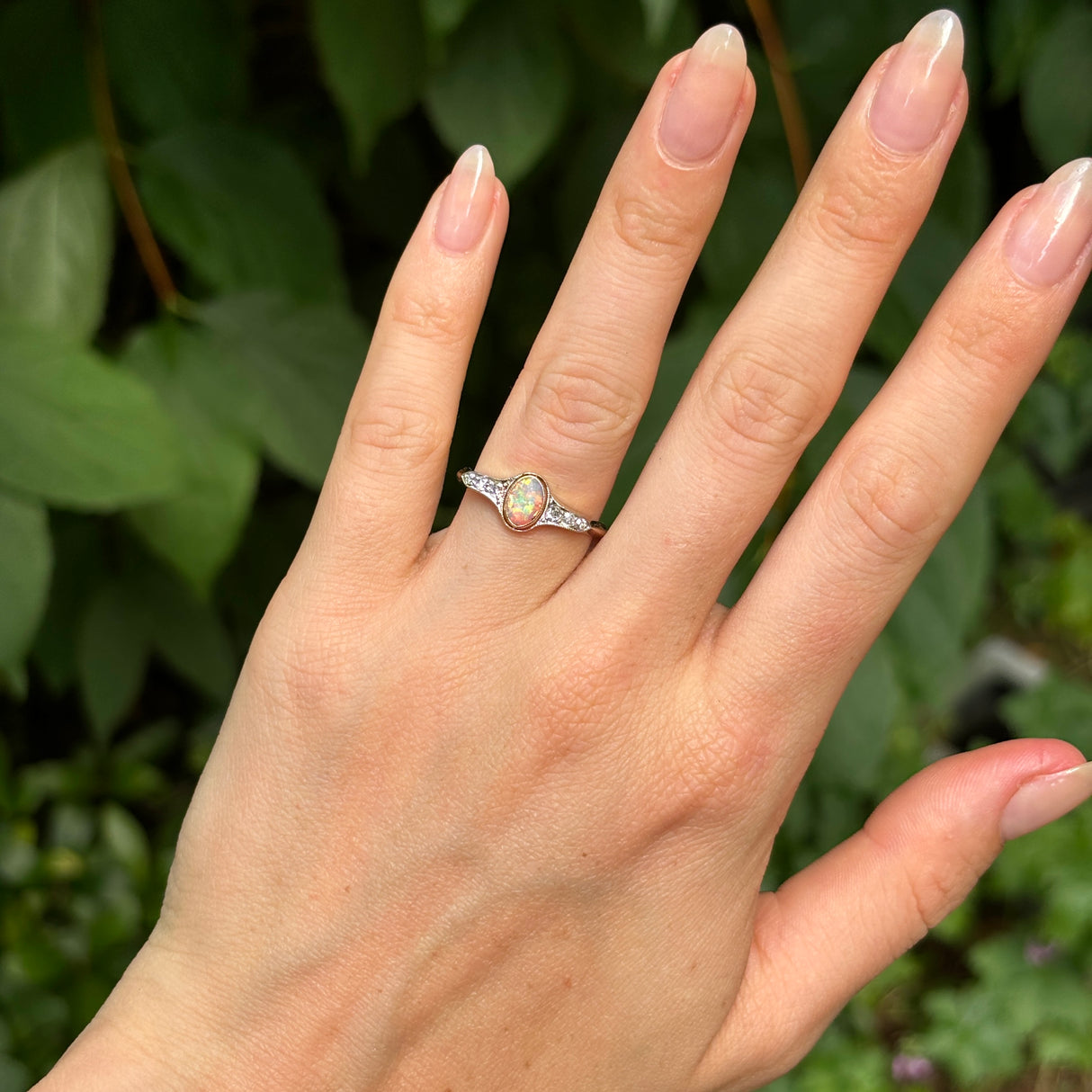 Vintage, Art Deco opal & diamond ring, 18ct yellow gold