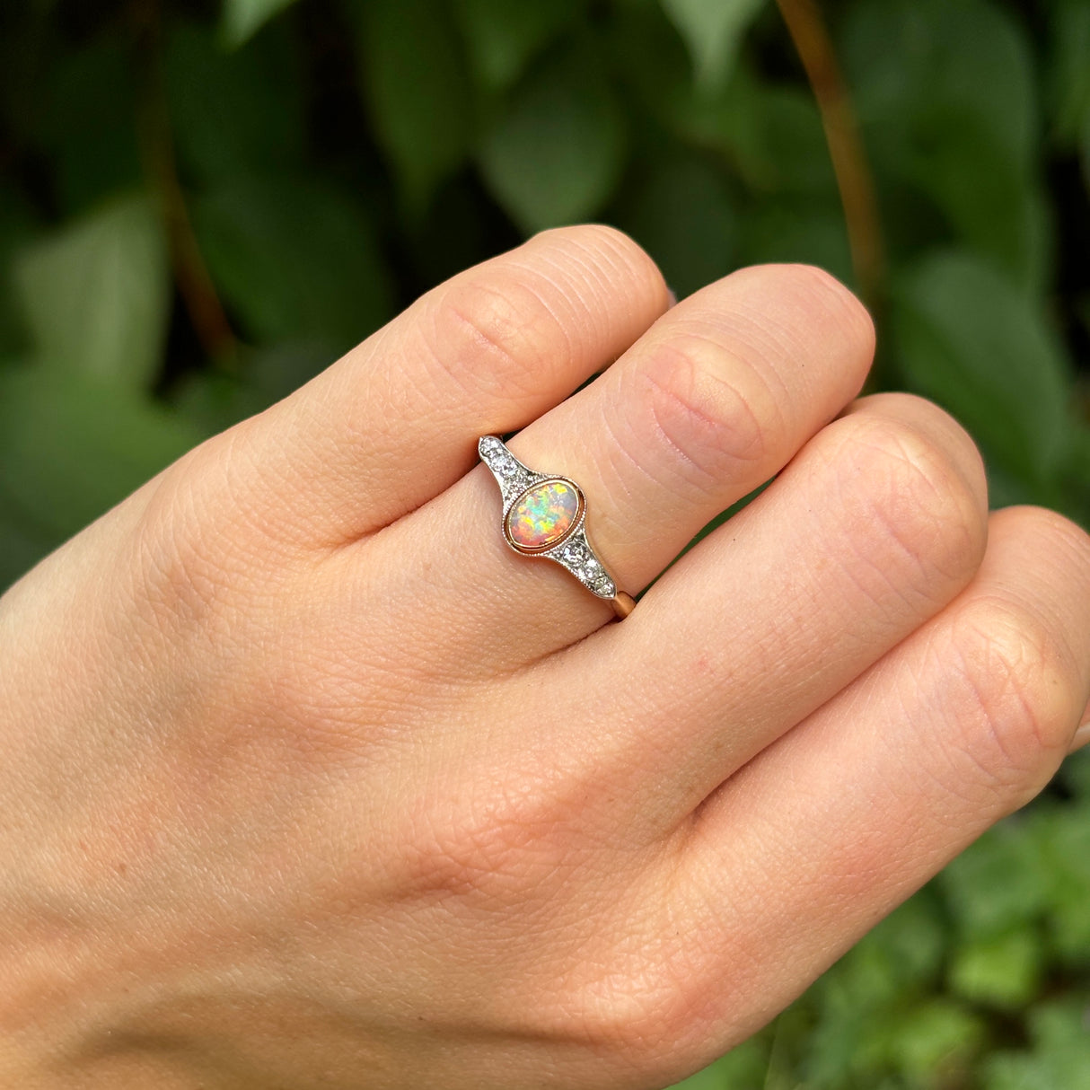 Vintage, Art Deco opal & diamond ring, 18ct yellow gold