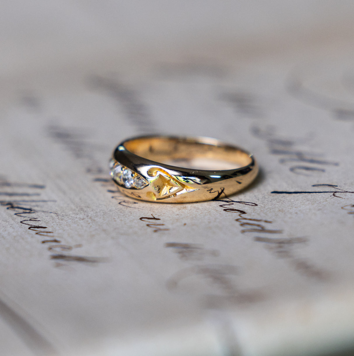 Antique, Edwardian five stone diamond engagement ring side