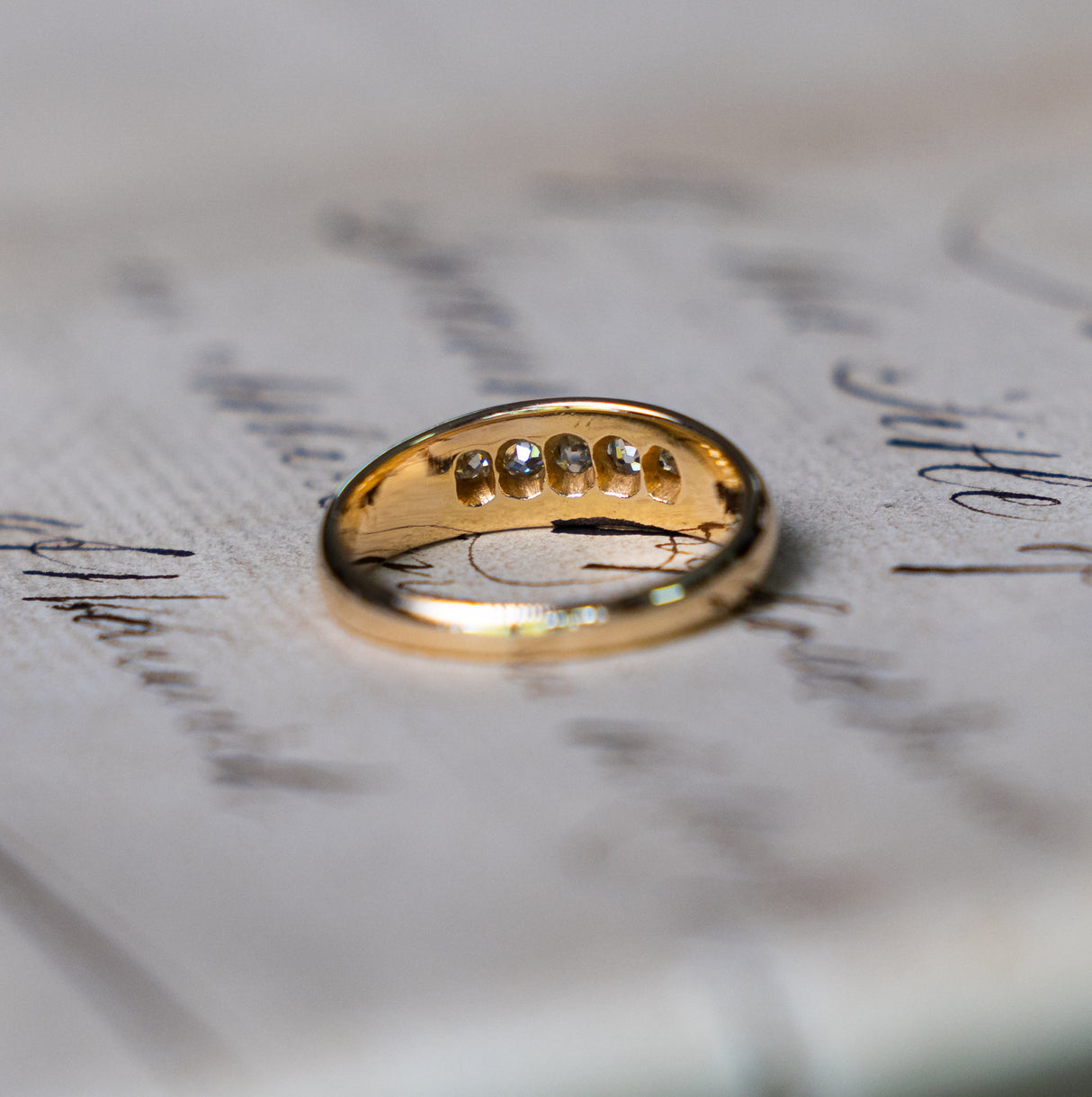 Antique, Edwardian five stone diamond engagement ring back