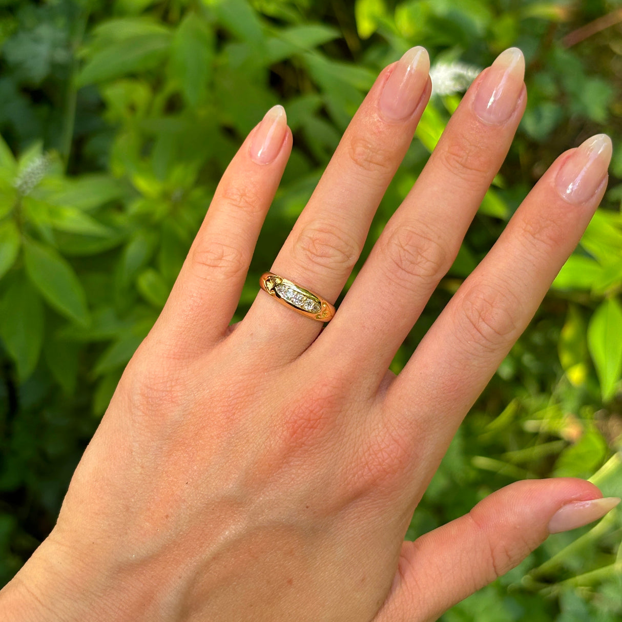 Antique, Edwardian five stone diamond engagement ring, 18ct yellow gold