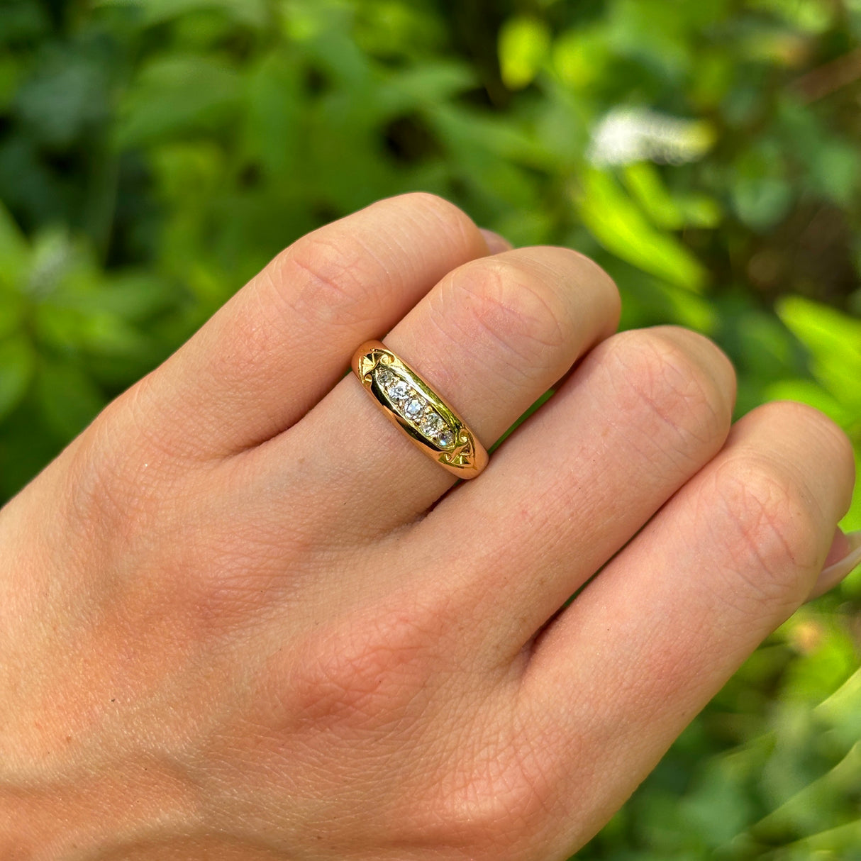 Antique, Edwardian five stone diamond engagement ring, 18ct yellow gold