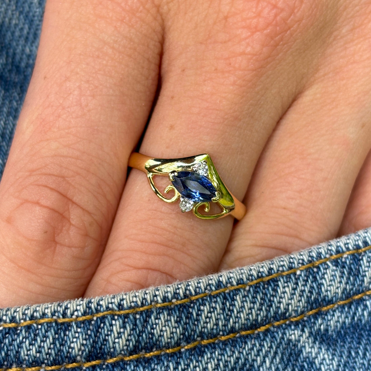 Vintage, 1990s sapphire & diamond three-stone ring