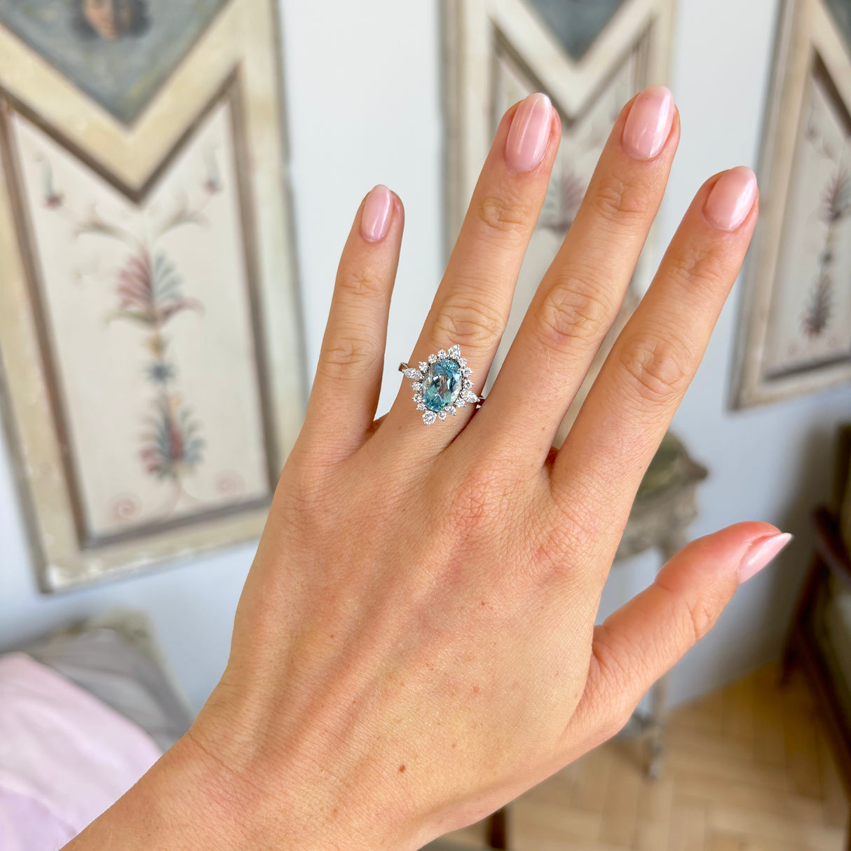 Vintage, 1950s aquamarine & diamond cluster ring