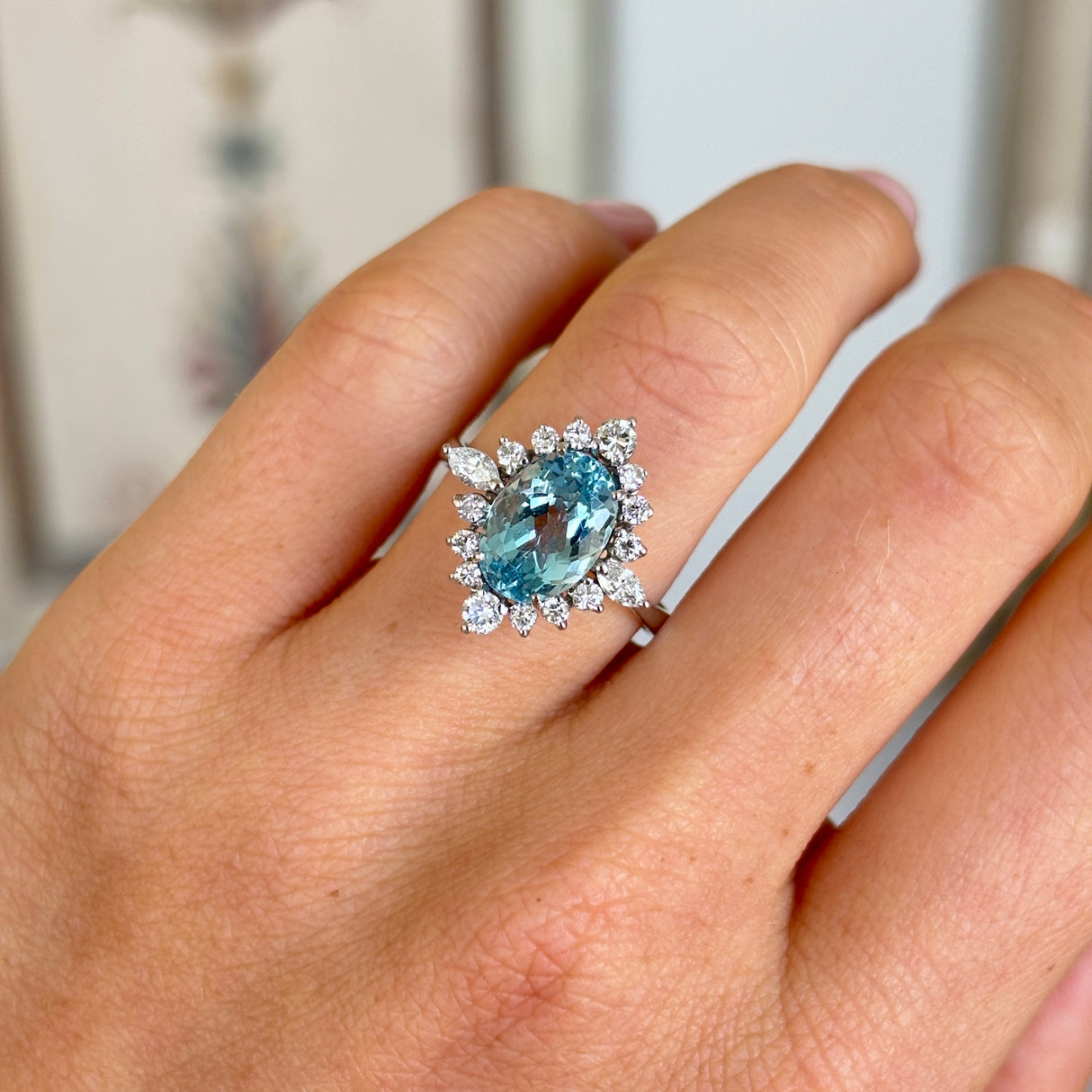 Vintage, 1950s aquamarine & diamond cluster ring
