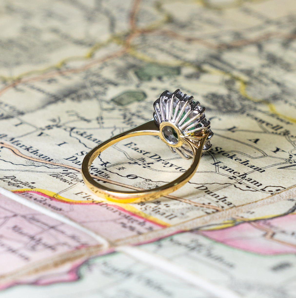 Vintage, 1990s emerald & diamond cluster ring back