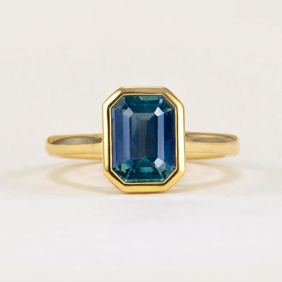 Emerald-cut sapphire single-stone ring