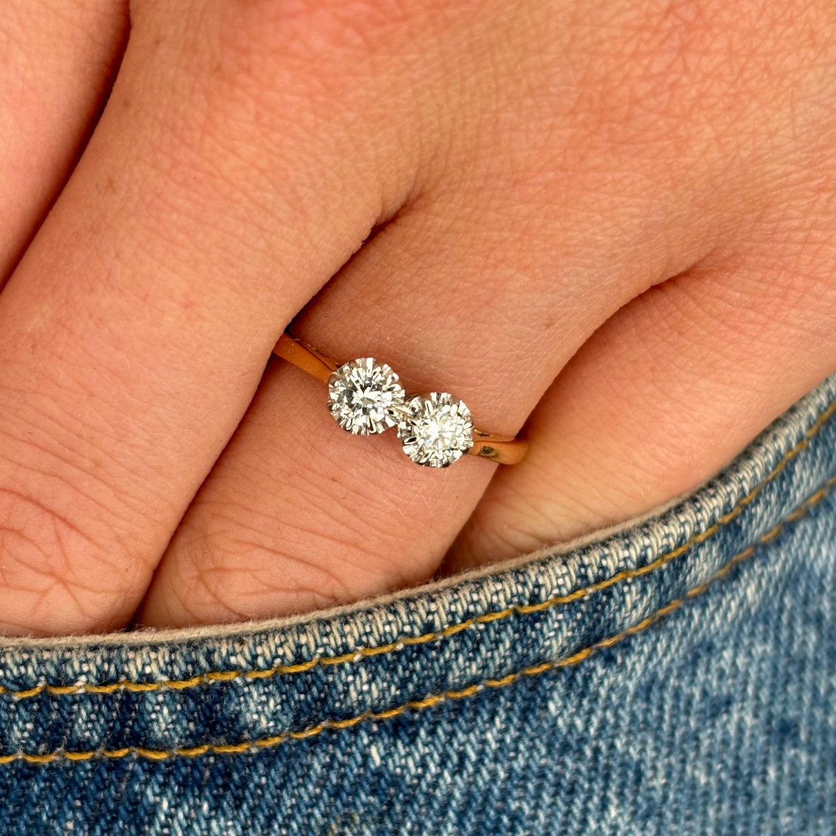 Antique, Edwardian, diamond toi et moi engagement ring