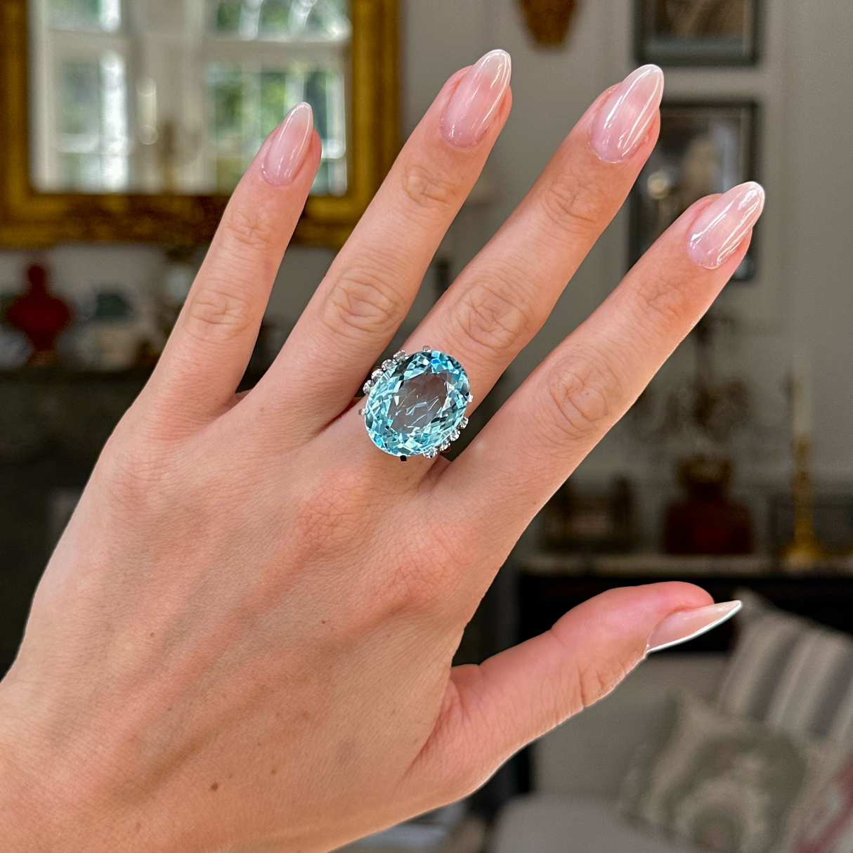ON HOLD | Vintage, 15ct aquamarine & diamond cocktail ring