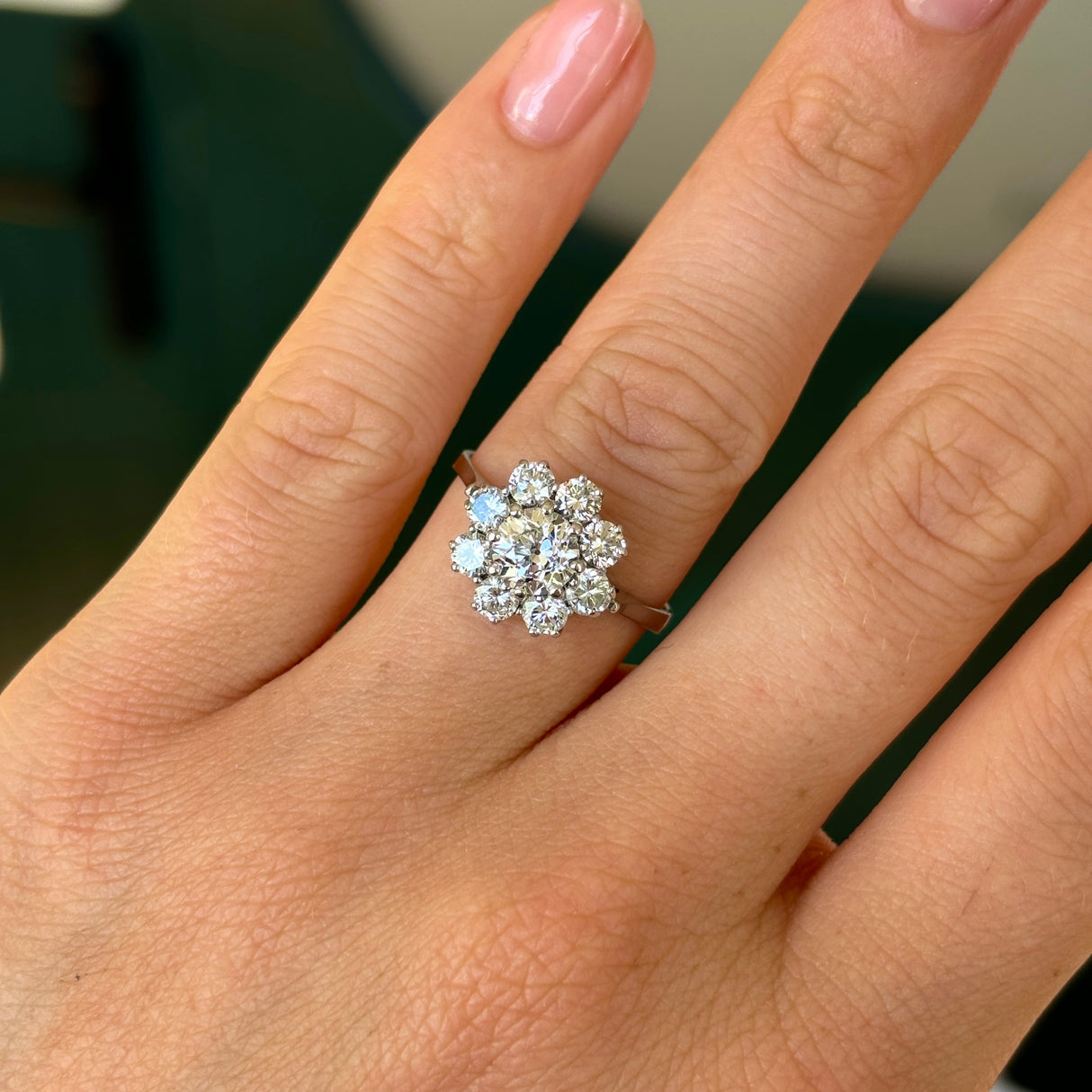 1955-Vintage, 1980s diamond cluster ring- worn on hand