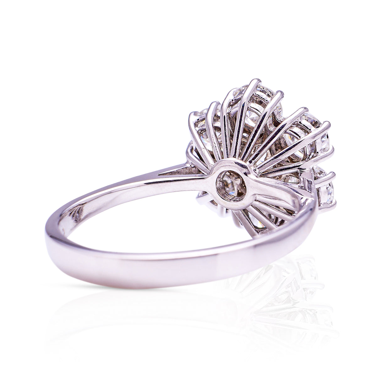 vintage diamond cluster ring, side view.