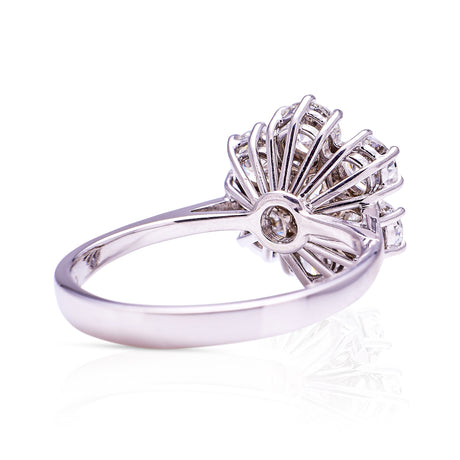 vintage diamond cluster ring, side view.
