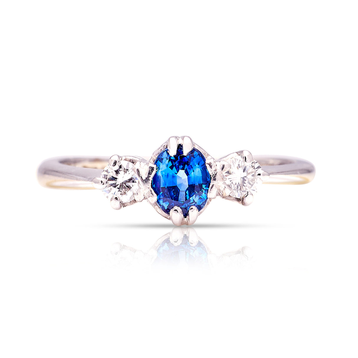 Vintage, 1990s sapphire & diamond three-stone ring front