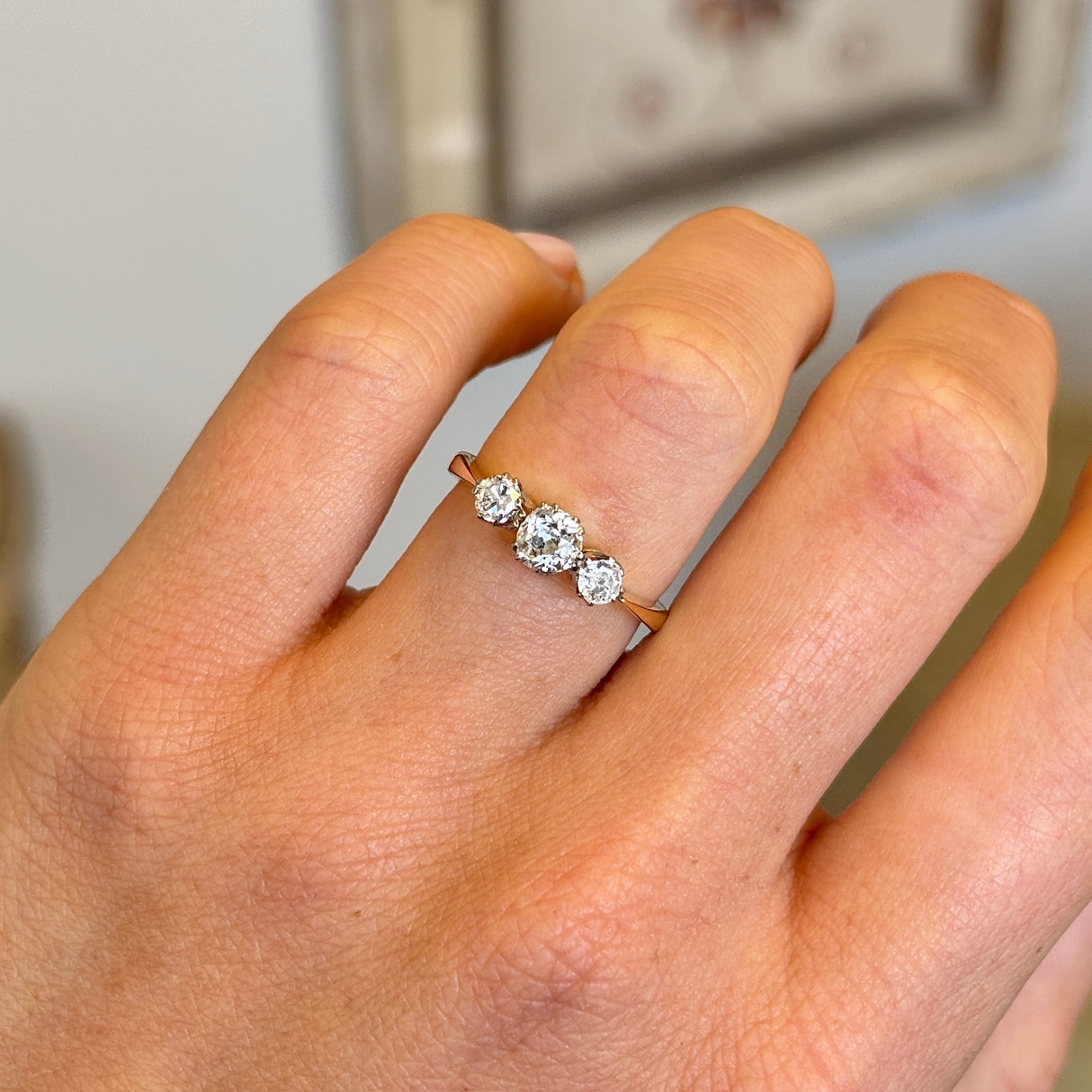 Antique, Edwardian three-stone diamond ring
