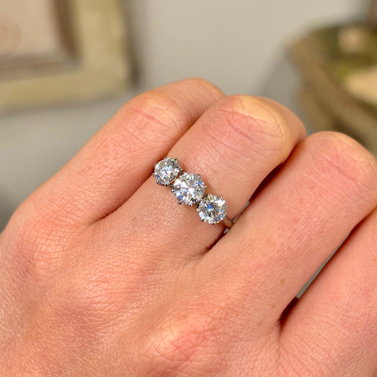 Vintage, Art Deco three-stone ring, platinum