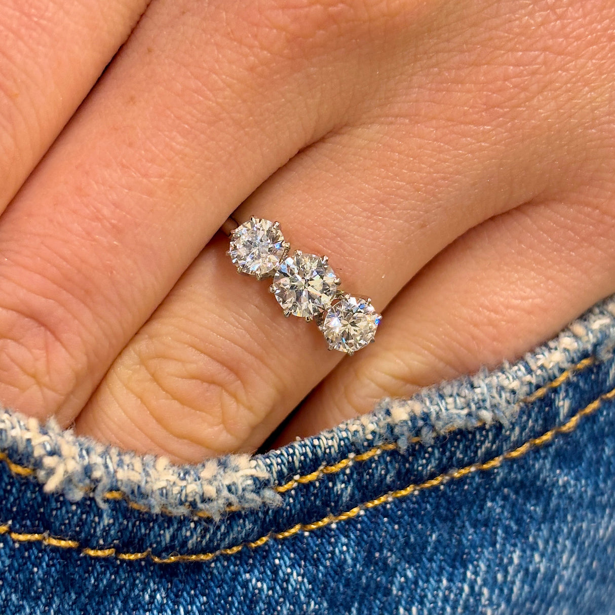 Vintage, Art Deco three-stone ring, platinum