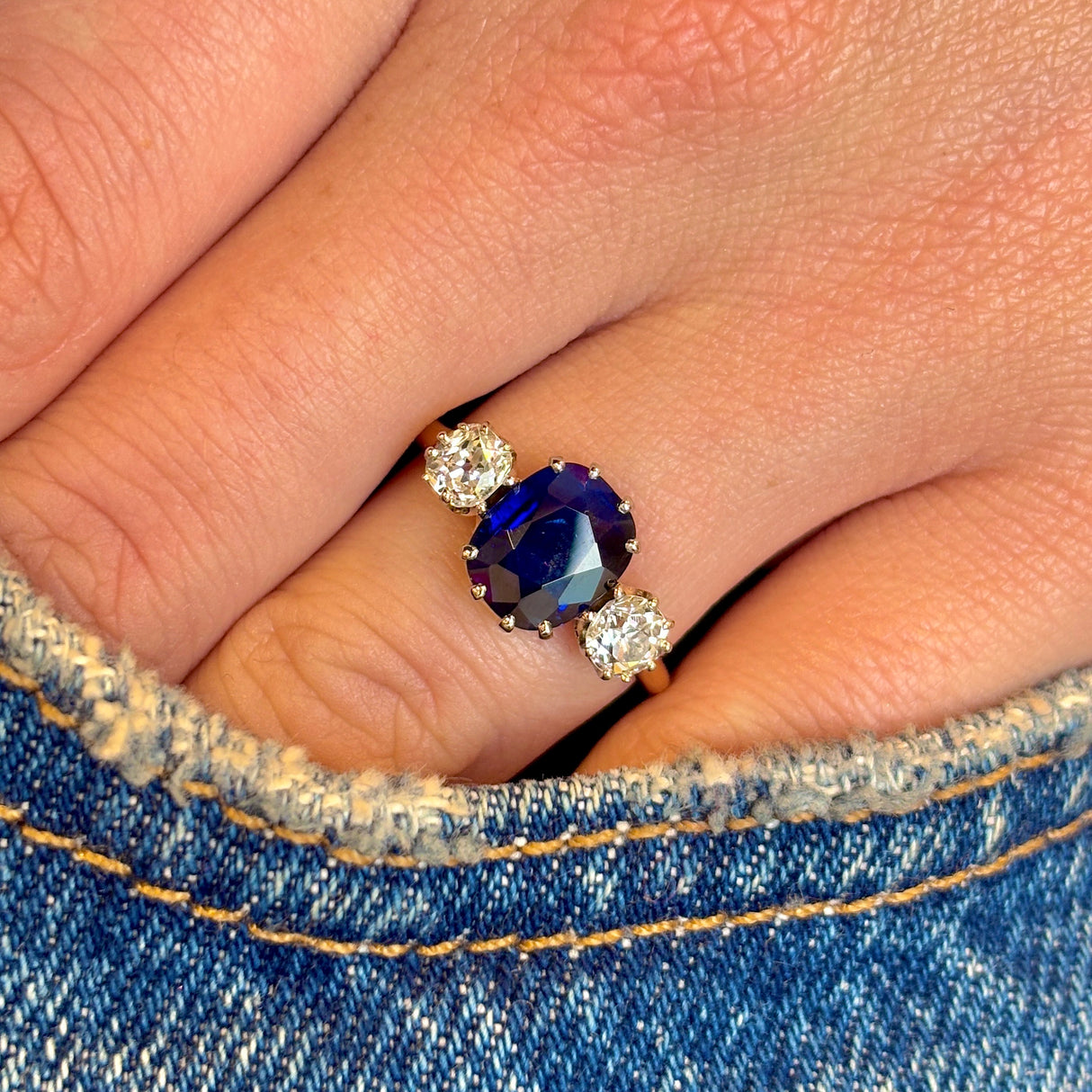 Vintage, Art Deco sapphire & diamond three-stone ring