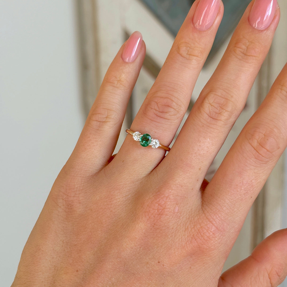 Vintage, 1970s emerald & diamond three-stone ring