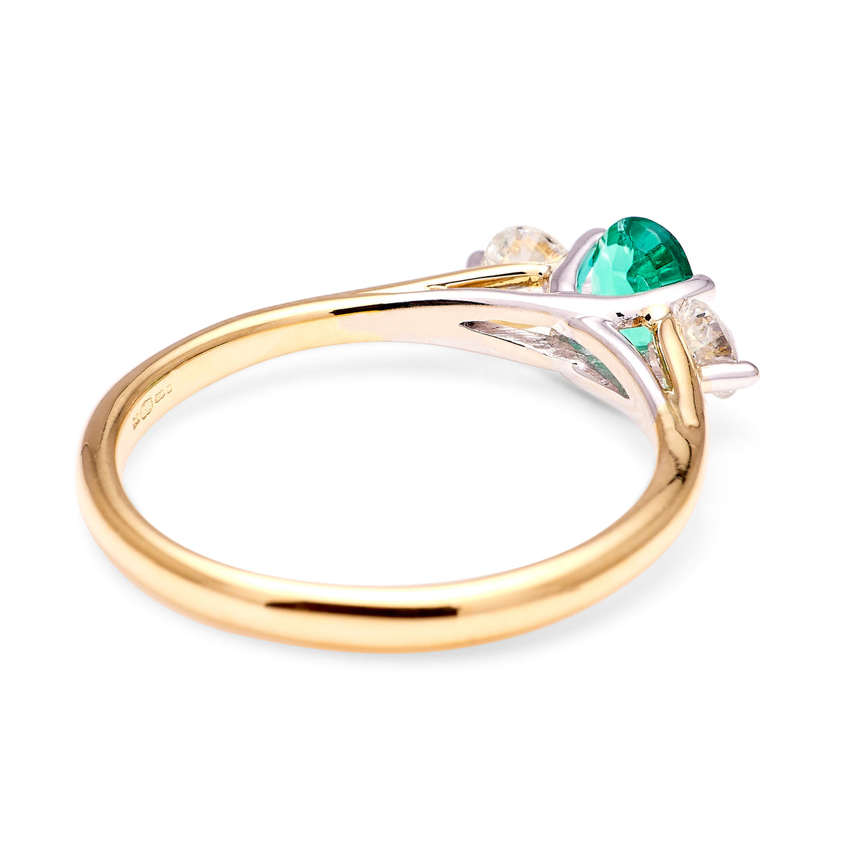 Vintage, 1970s emerald & diamond three-stone ring back