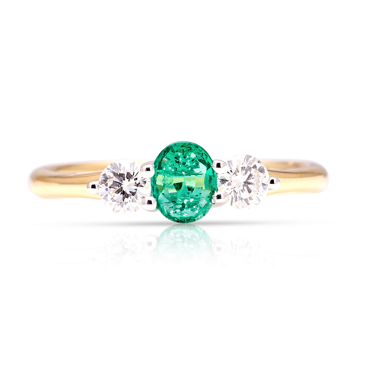 Vintage, 1970s emerald & diamond three-stone ring front