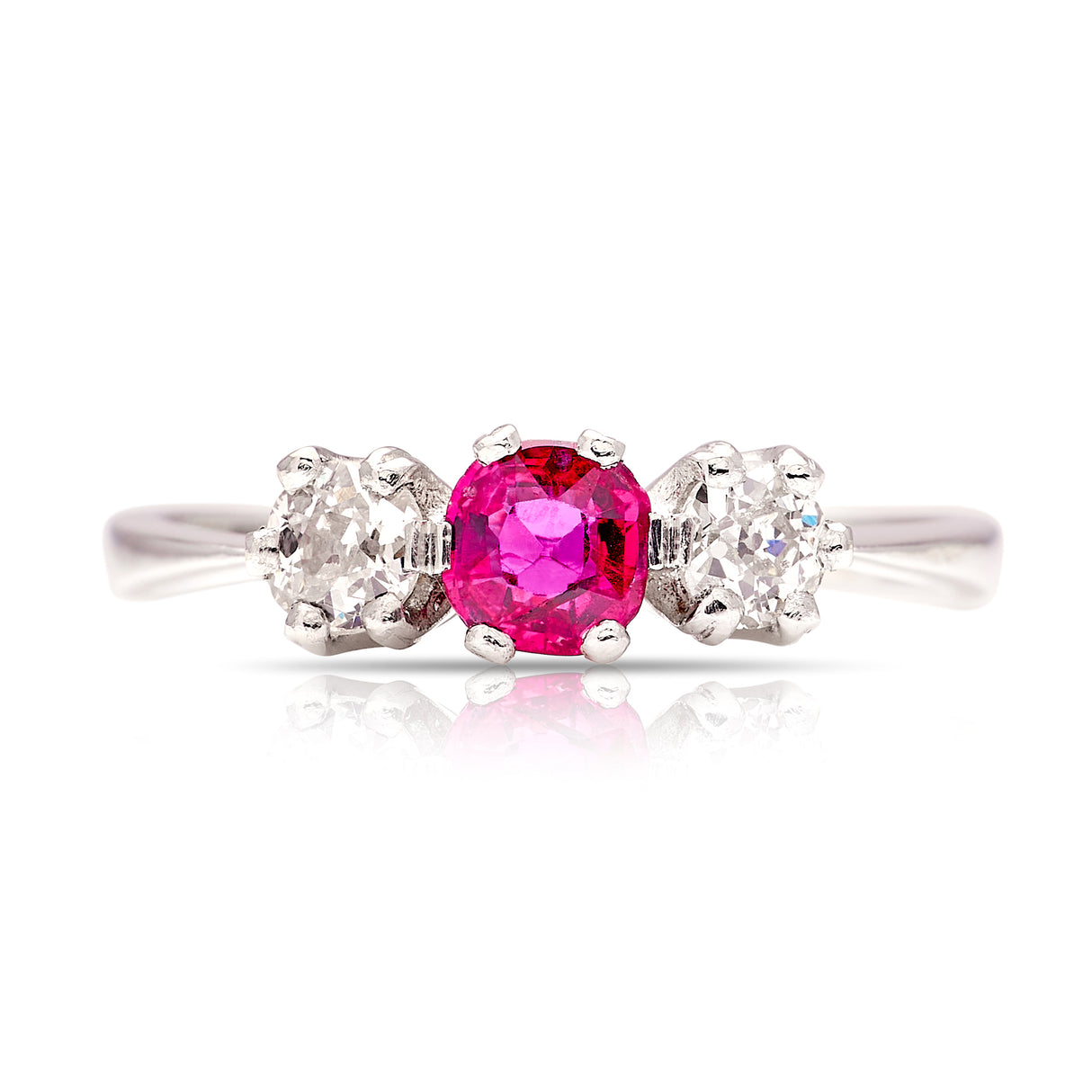 Vintage, 1930s ruby & diamond three-stone ring