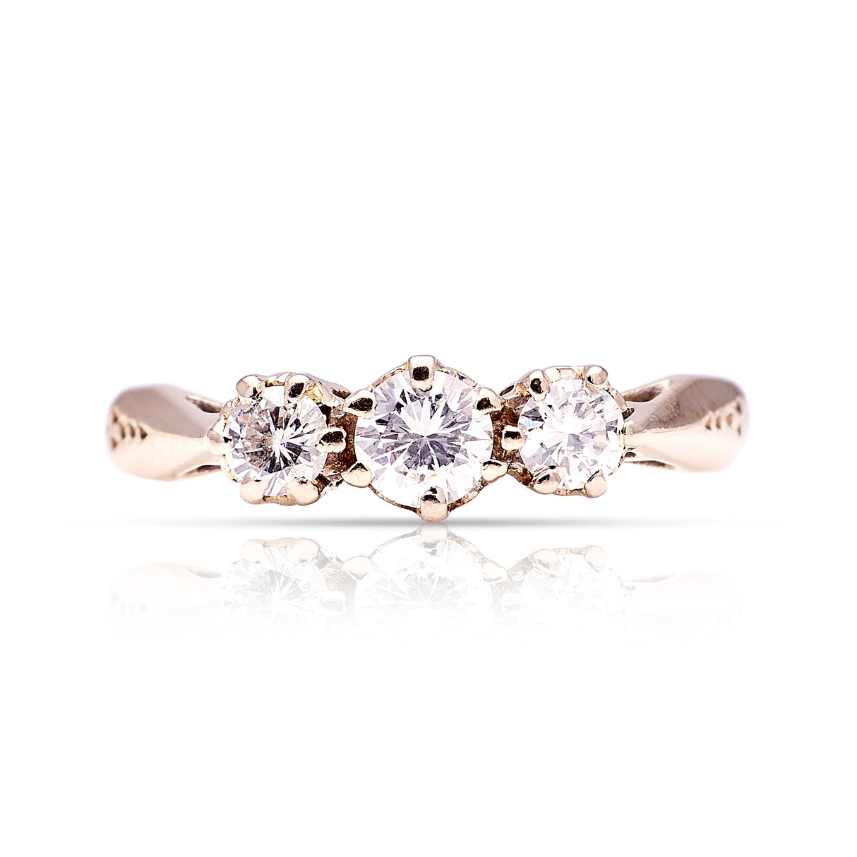 Vintage, 1960s three-stone diamond ring front