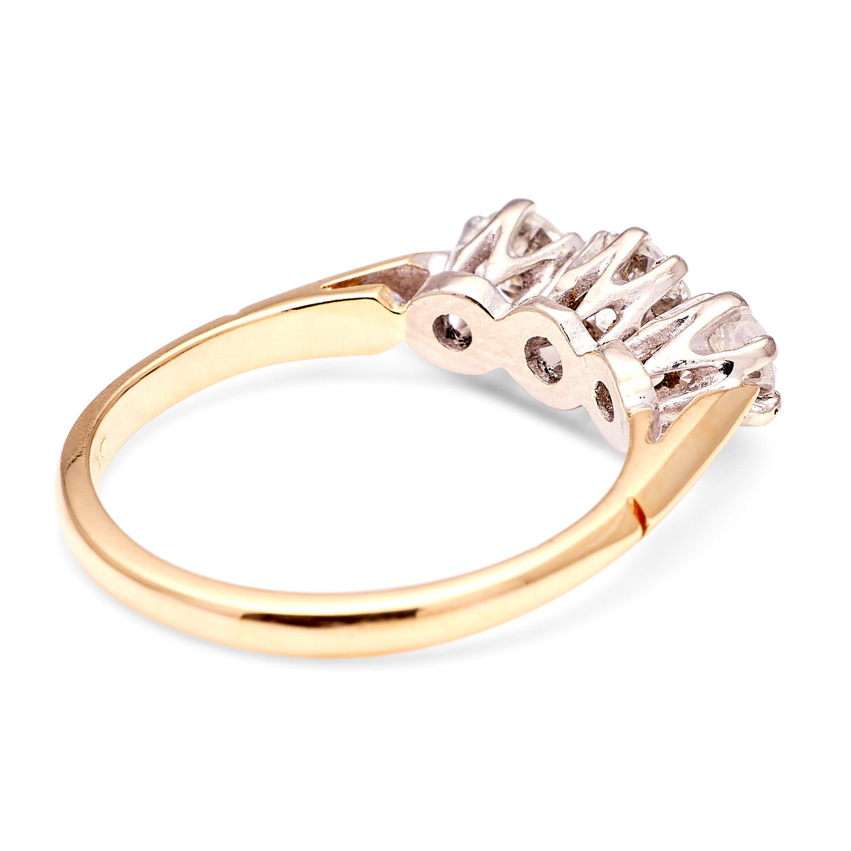 Vintage, 1970s three-stone diamond ring back