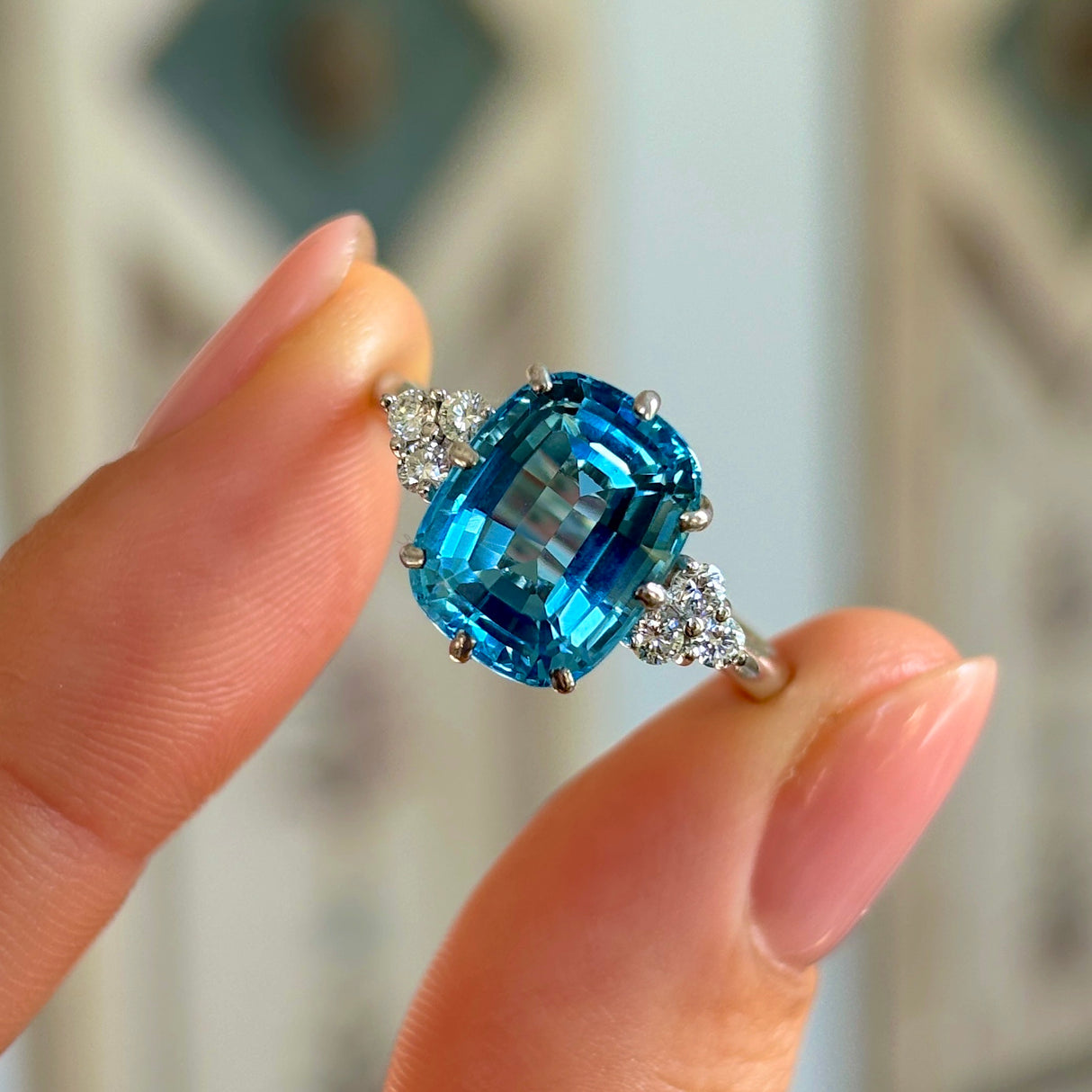 Vintage, 1970s blue topaz & diamond ring