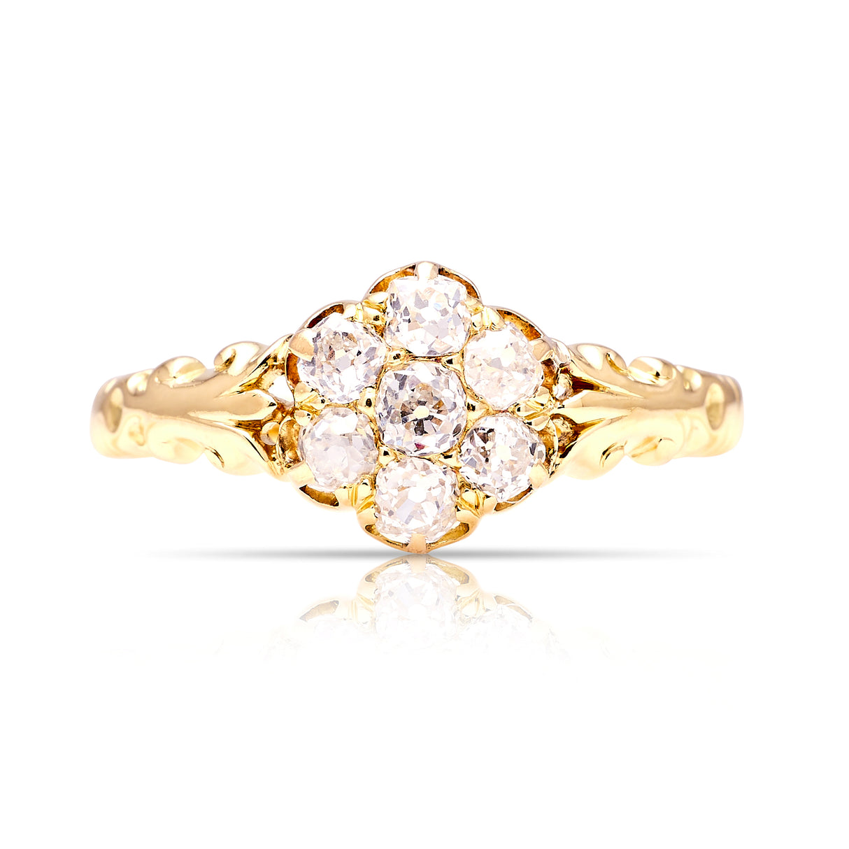 Antique, Edwardian diamond daisy cluster ring, 18ct yellow gold front