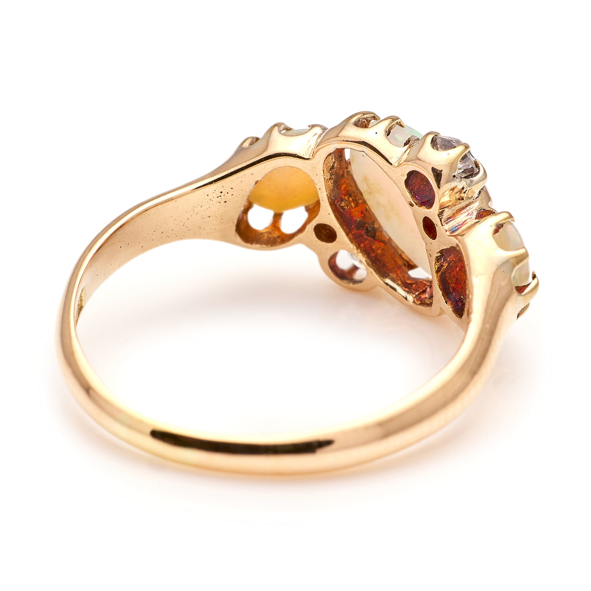 Vintage, Art Deco opal & diamond three-stone ring, 18ct yellow gold