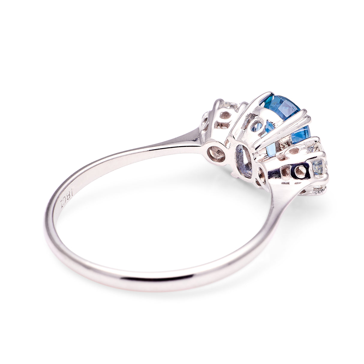 Vintage, Art Deco sapphire & diamond three-stone ring, 18ct white gold back