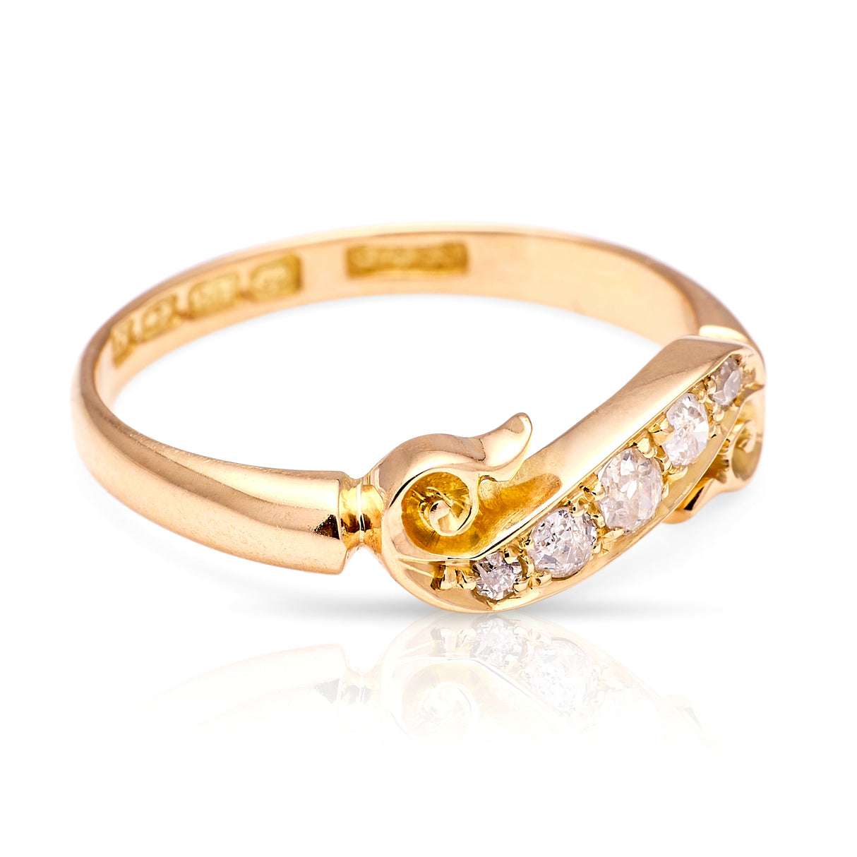 2098-Antique, Edwardian five-stone diamond ring, 18ct yellow gold side