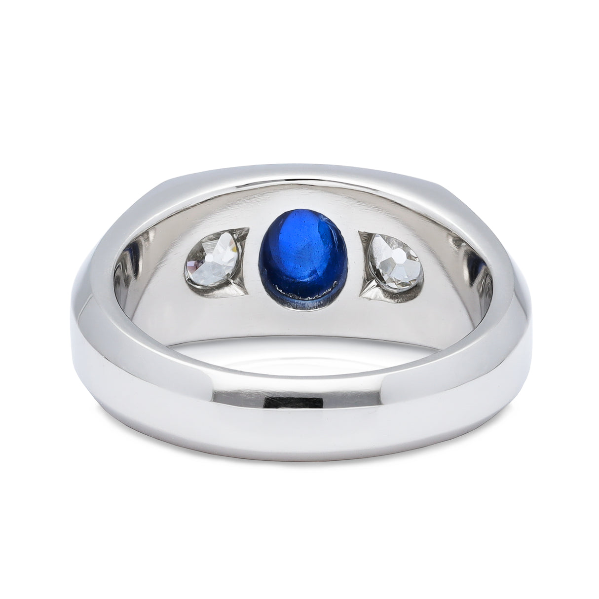 1920s cabochon sapphire and diamond three stone gypsy ring, platinum