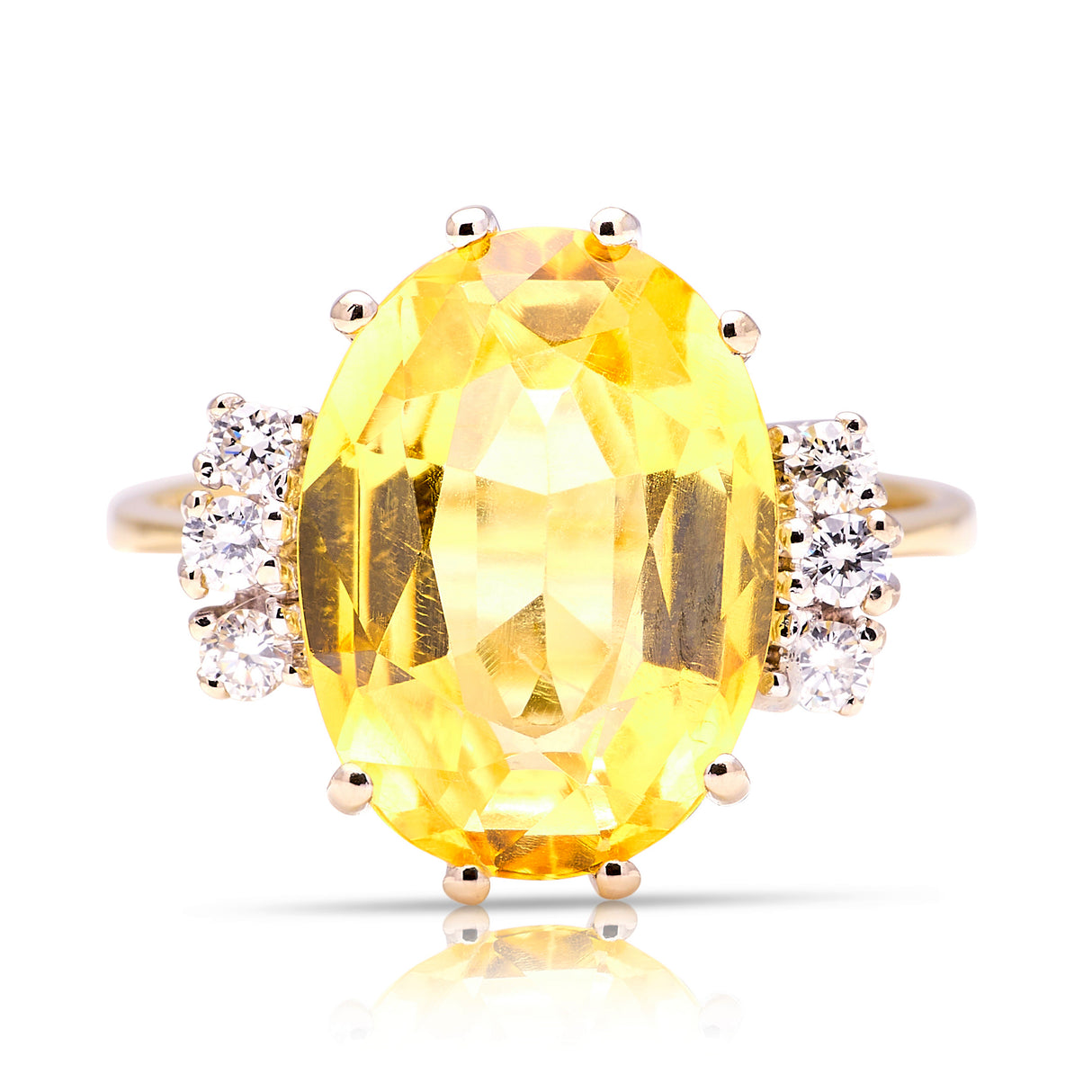 Vintage, 1970s yellow sapphire & diamond cocktail ring, 14ct yellow gold front