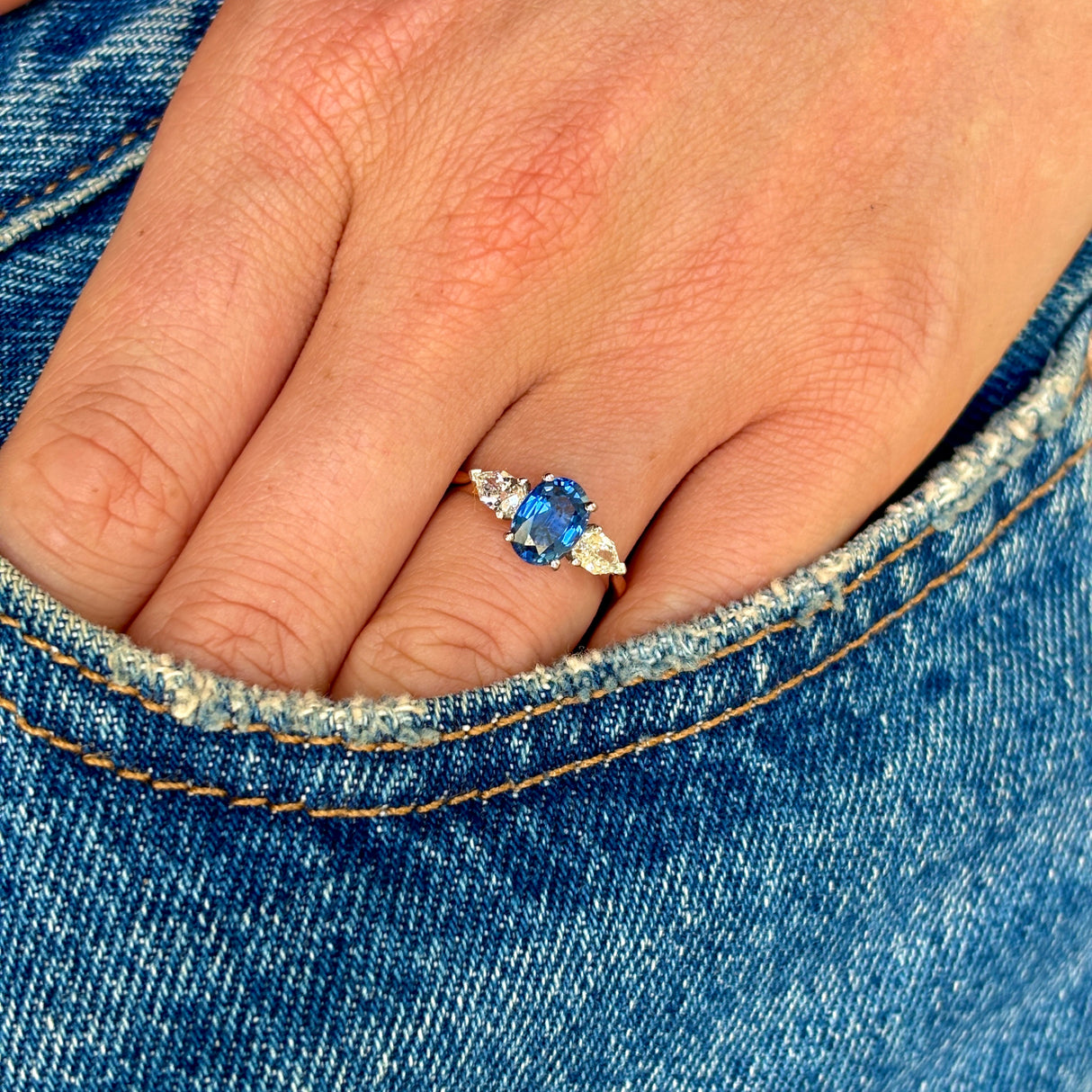 Vintage, sapphire & diamond three-stone ring