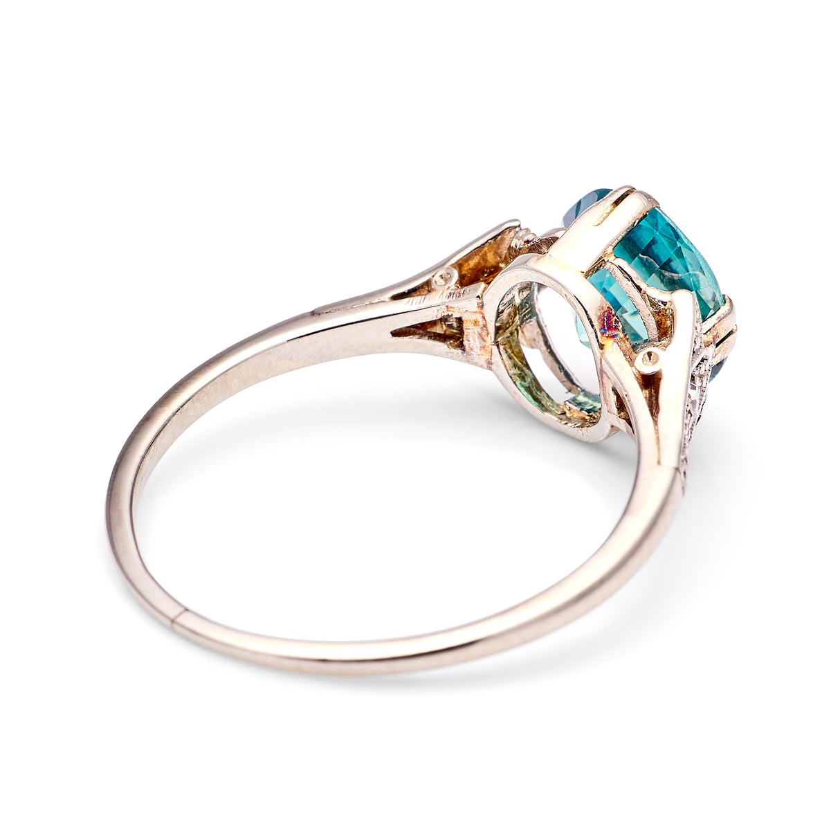 Vintage, Art Deco zircon ring, 18ct white gold back