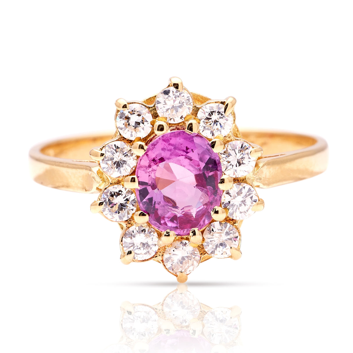 Vintage, 1980s pink sapphire & diamond cluster ring