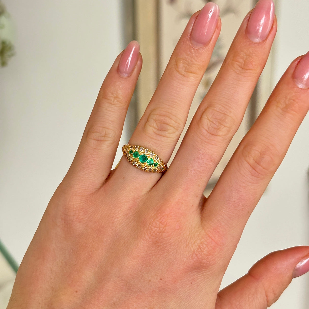 Vintage, 1970s emerald & diamond cluster ring