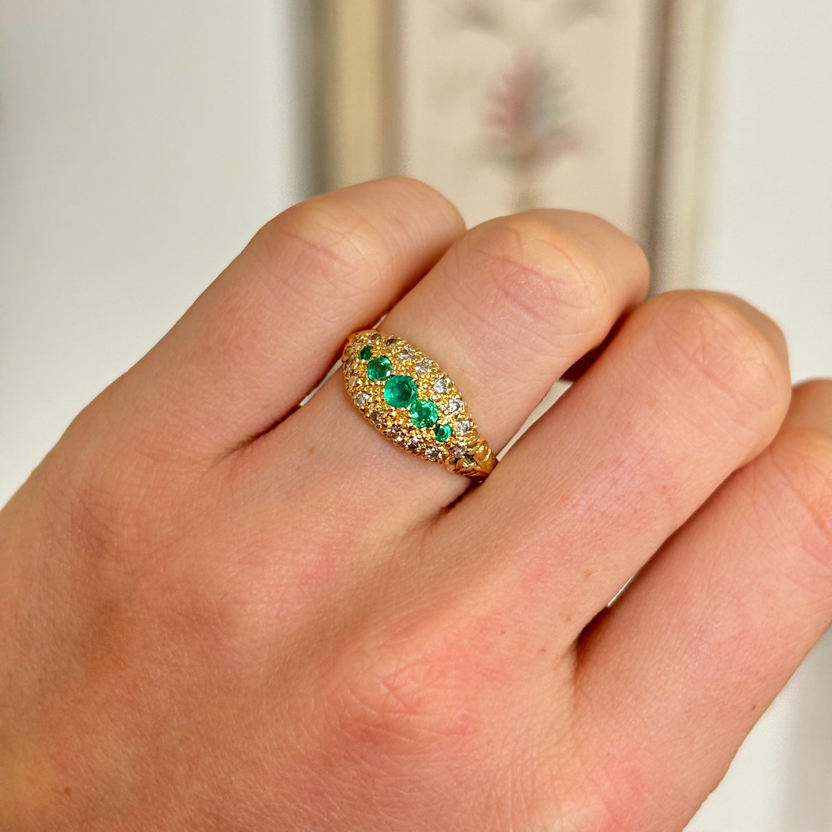 Vintage, 1970s emerald & diamond cluster ring