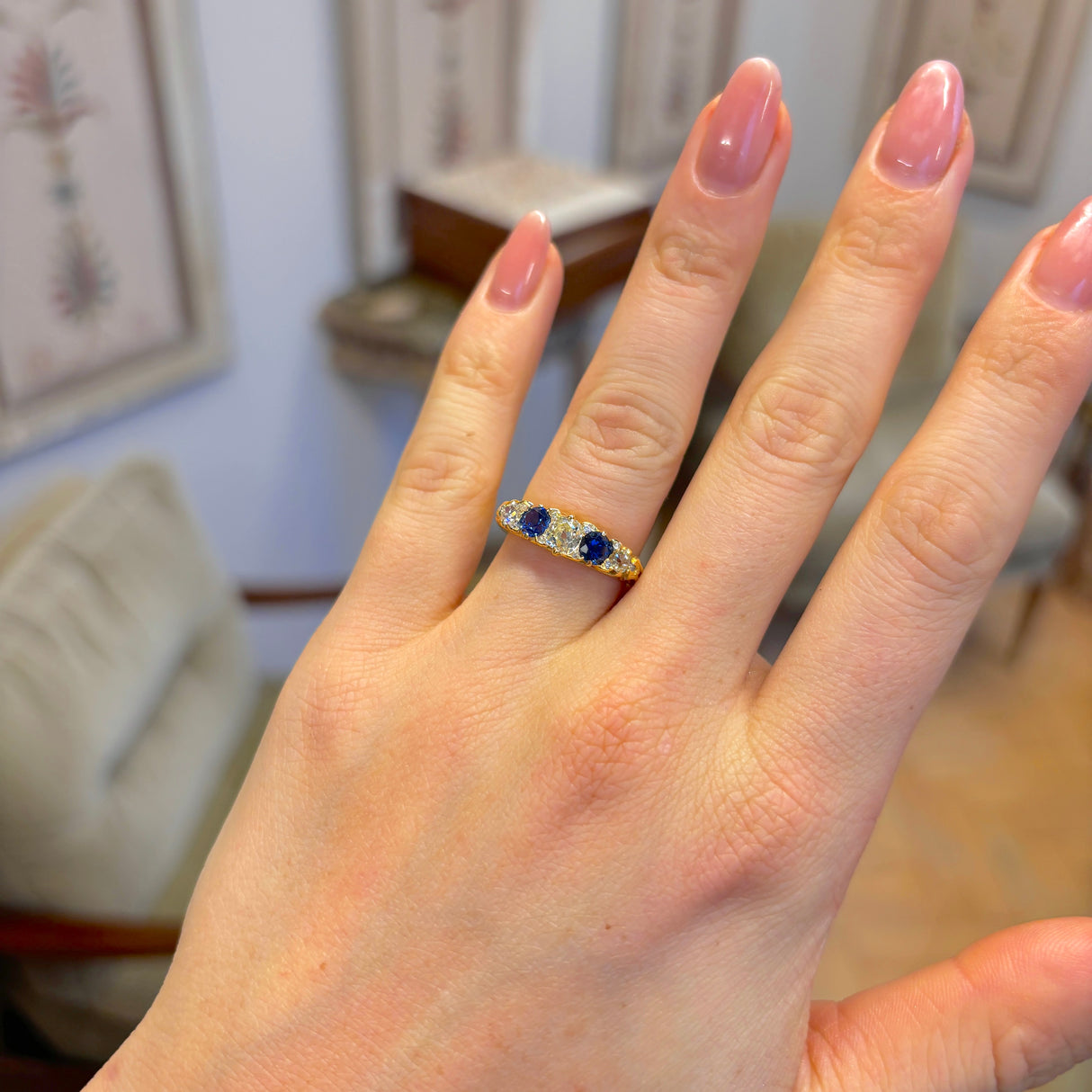 Vintage, Art Deco sapphire & diamond five-stone ring