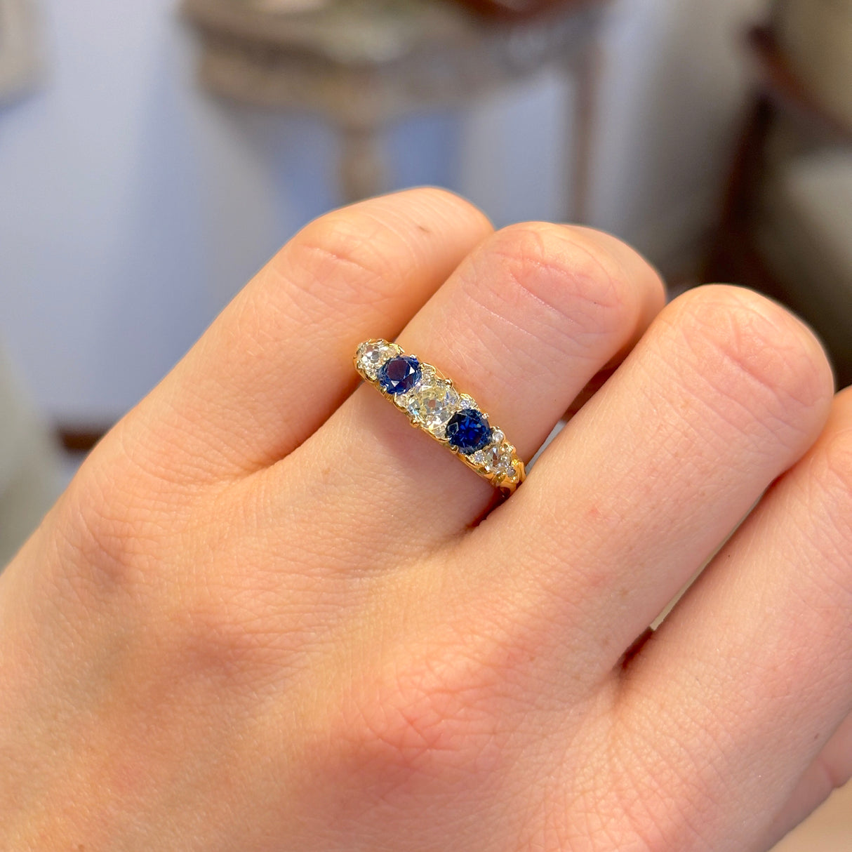 Vintage, Art Deco sapphire & diamond five-stone ring