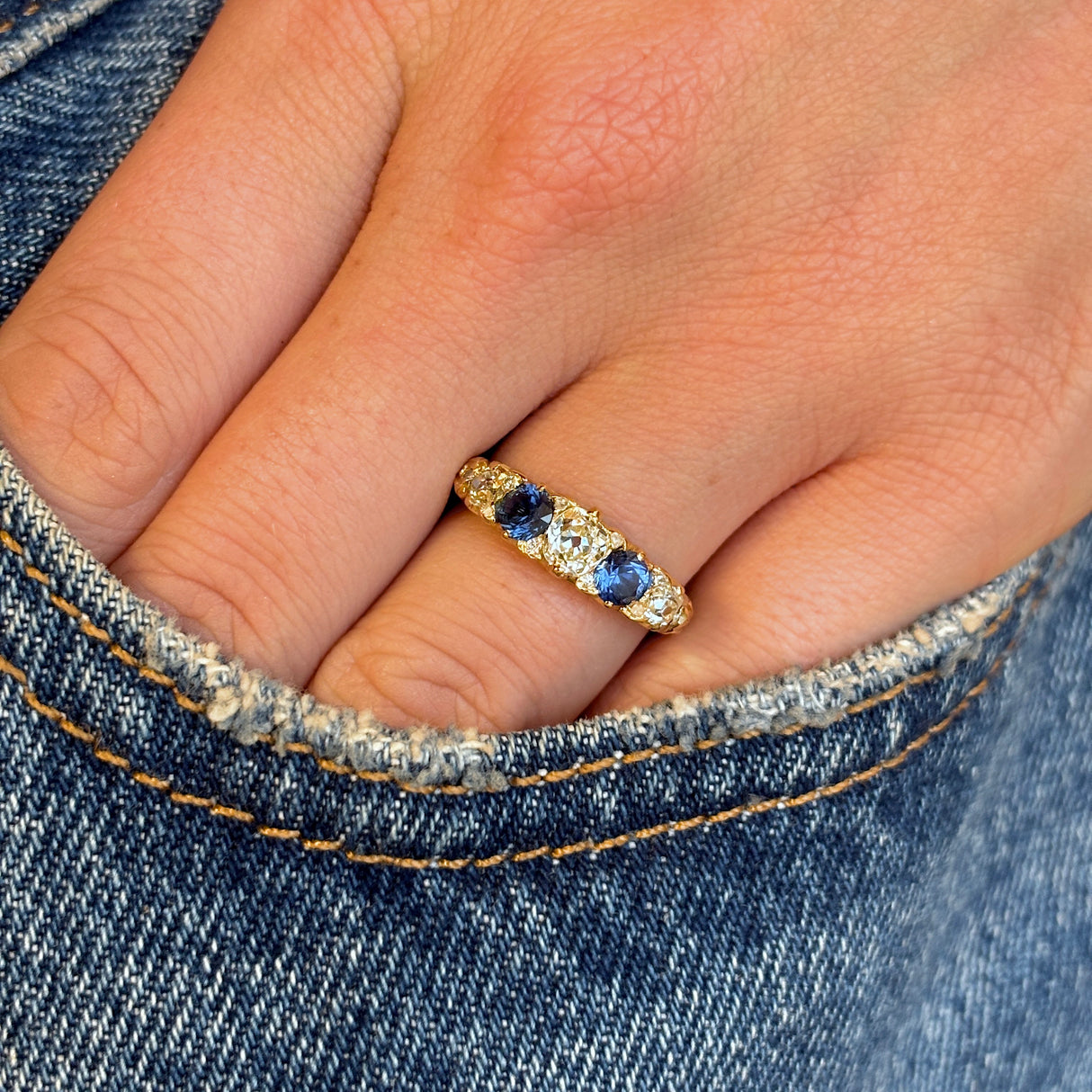 Vintage, Art Deco sapphire & diamond five-stone ring