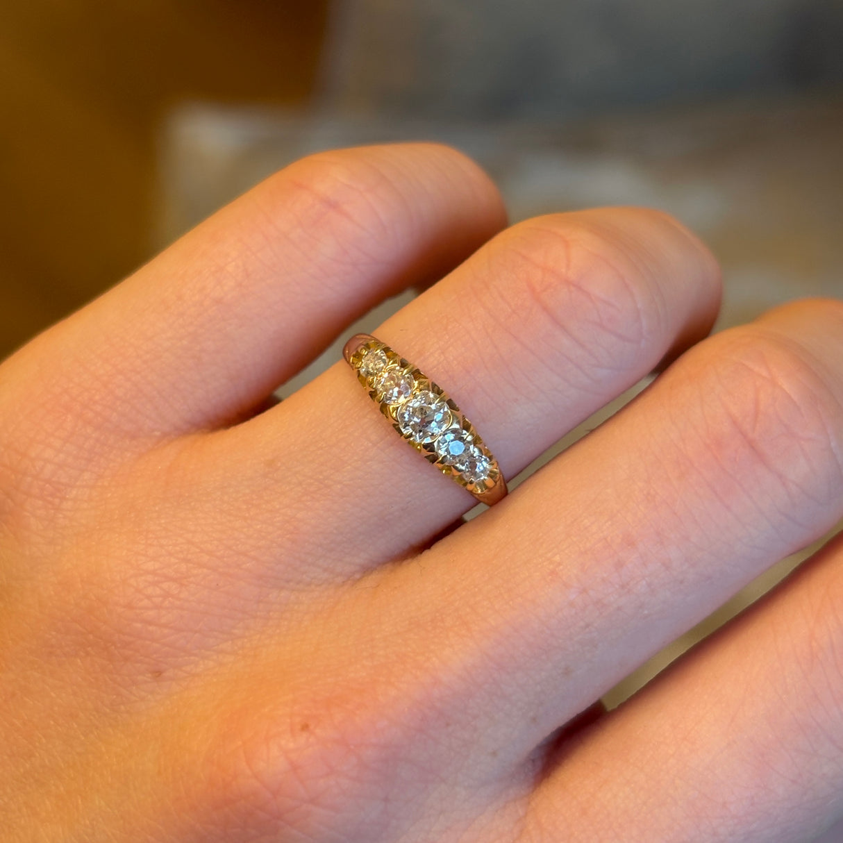 Antique, Victorian five-stone old-cut diamond ring